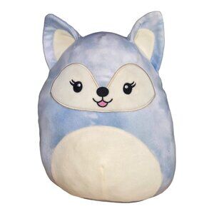 Blue & White Plush Fox Pillow With Embroidered Face & Fluffy Tail